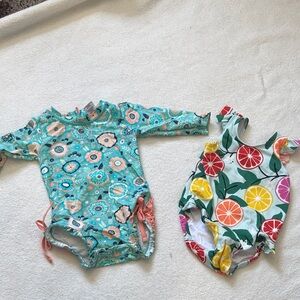 Ruffle Butts Kids Swim One Piece - Blue Floral and Citrus Print